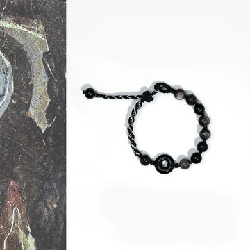 Natural Black Obsidian Peace Buckle Adjustable Black Rope Bracelet