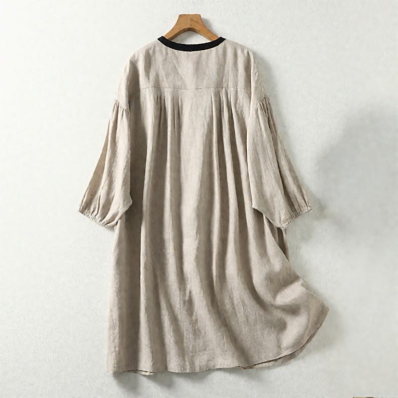Buttons Design Women's Cotton Linen Long Sleeve Coat With Pockets