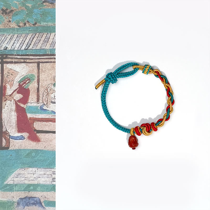 Hand-Braided Red String Bracelet with Natural Red Agate Pixiu Four-Strand Rope