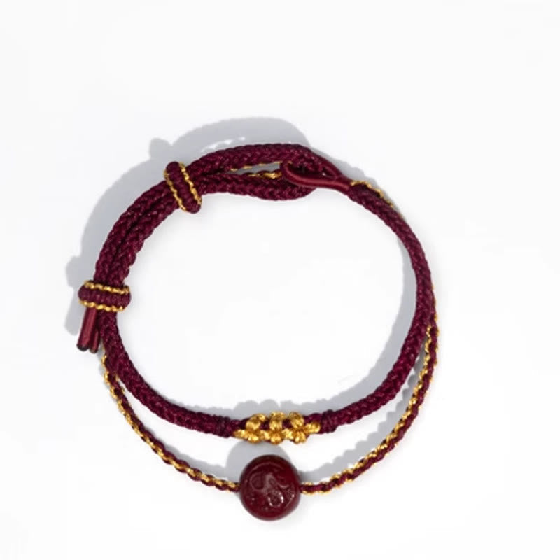 Eight-Strand Braided Red String Cinnabar Beads Endless Knot Bracelet
