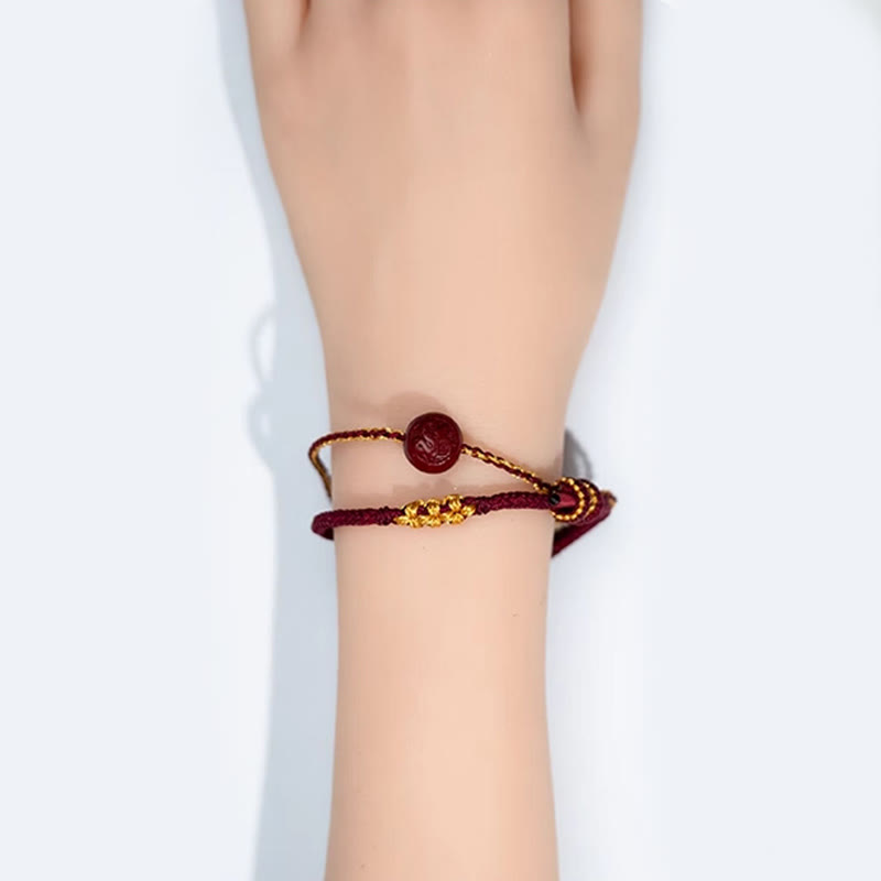 Eight-Strand Braided Red String Cinnabar Beads Endless Knot Bracelet