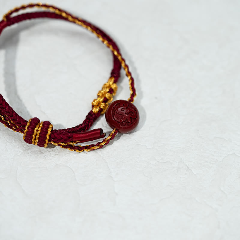 Eight-Strand Braided Red String Cinnabar Beads Endless Knot Bracelet