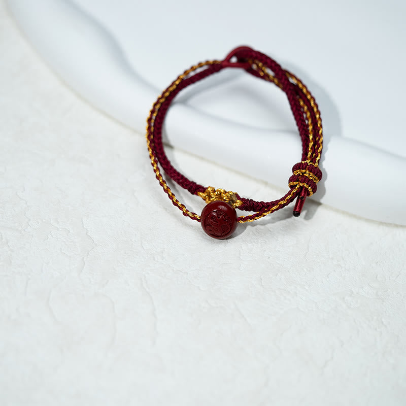Eight-Strand Braided Red String Cinnabar Beads Endless Knot Bracelet