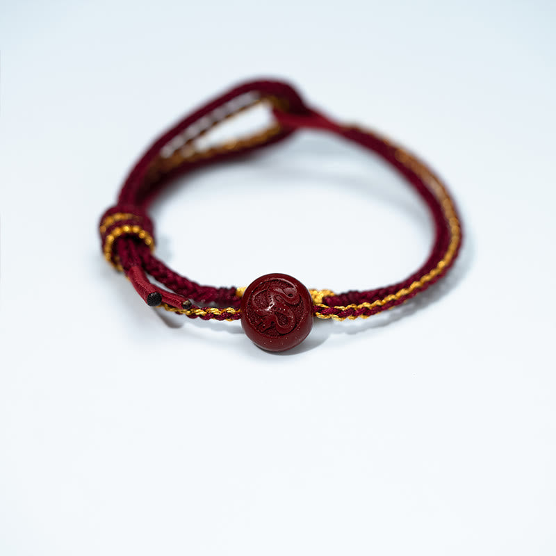 Eight-Strand Braided Red String Cinnabar Beads Endless Knot Bracelet
