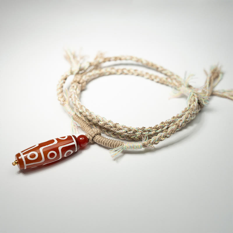 Nine-Eye Dzi Bead and Red Agate Adjustable Braided Power Rope Bracelet