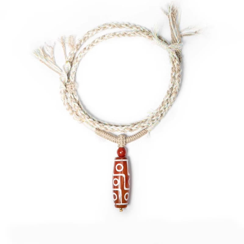 Nine-Eye Dzi Bead and Red Agate Adjustable Braided Power Rope Bracelet