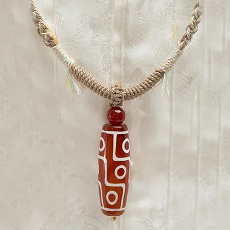 Nine-Eye Dzi Bead and Red Agate Adjustable Braided Power Rope Bracelet
