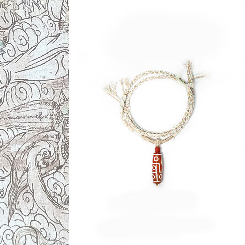 Nine-Eye Dzi Bead and Red Agate Adjustable Braided Power Rope Bracelet