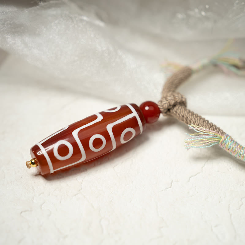 Nine-Eye Dzi Bead and Red Agate Adjustable Braided Power Rope Bracelet