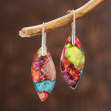 Natural Emperor Stone Water Drop Leaf Shape Happiness Earrings