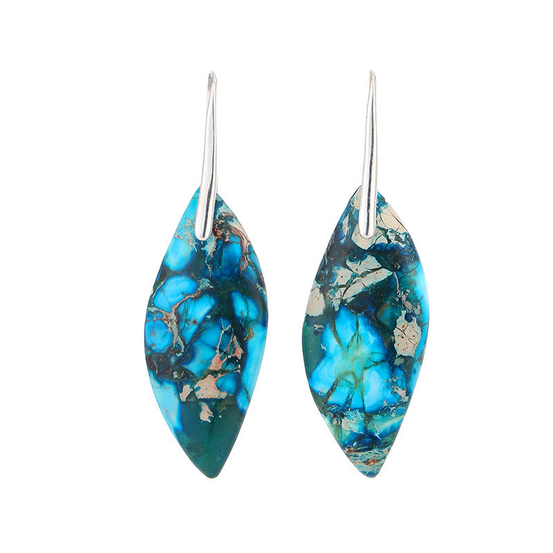 Natural Emperor Stone Water Drop Leaf Shape Happiness Earrings