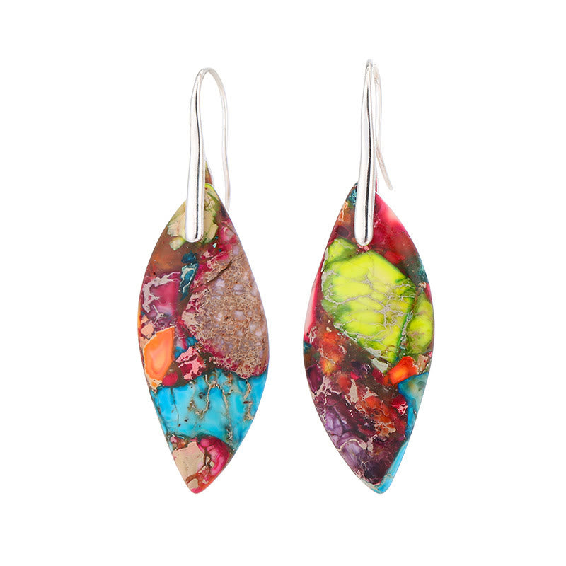 Natural Emperor Stone Water Drop Leaf Shape Happiness Earrings