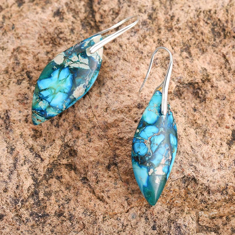Natural Emperor Stone Water Drop Leaf Shape Happiness Earrings