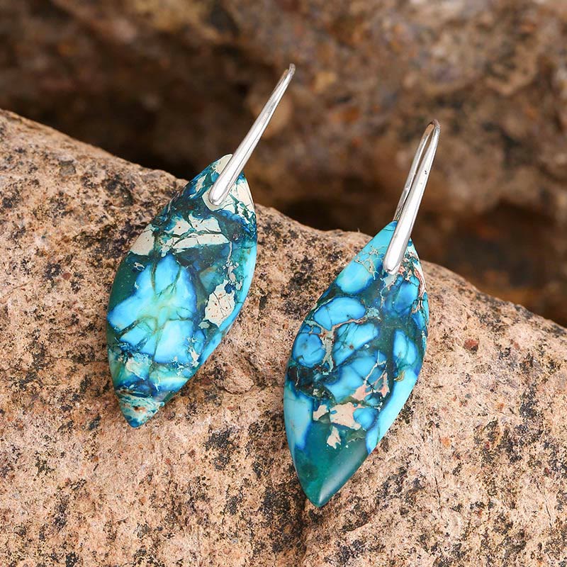 Natural Emperor Stone Water Drop Leaf Shape Happiness Earrings