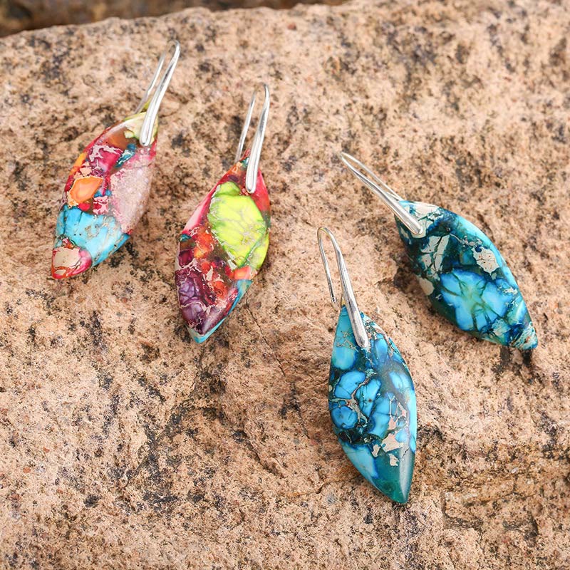 Natural Emperor Stone Water Drop Leaf Shape Happiness Earrings