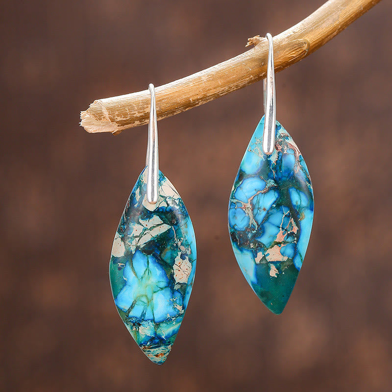 Natural Emperor Stone Water Drop Leaf Shape Happiness Earrings
