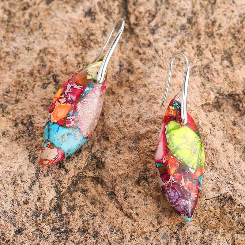 Natural Emperor Stone Water Drop Leaf Shape Happiness Earrings