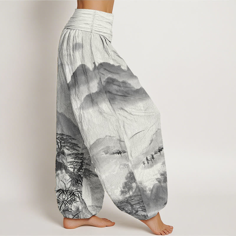 Tactile Cotton Ink Wash Landscape Mindful Harem Pants