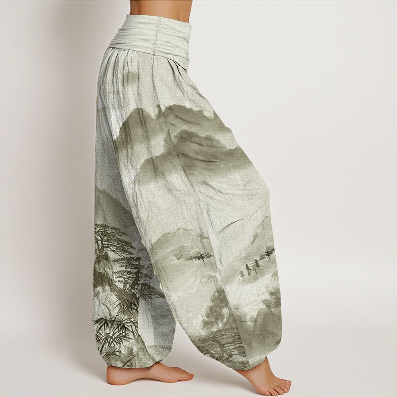 Tactile Cotton Ink Wash Landscape Mindful Harem Pants