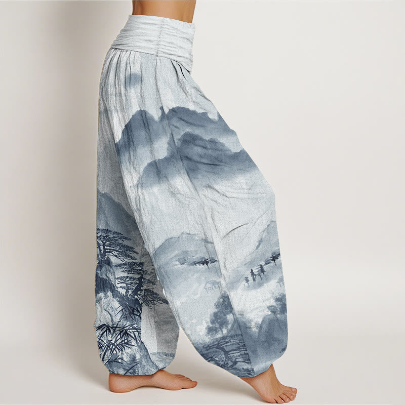 Tactile Cotton Ink Wash Landscape Mindful Harem Pants