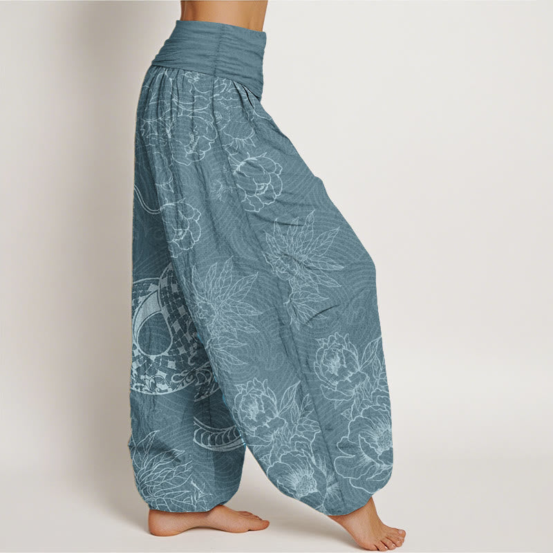 Pure Cotton Snake Lotus Women's Elastic Waist Harem Pants