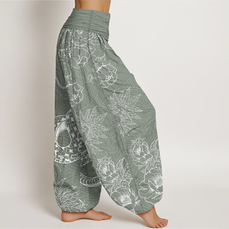 Pure Cotton Snake Lotus Women's Elastic Waist Harem Pants
