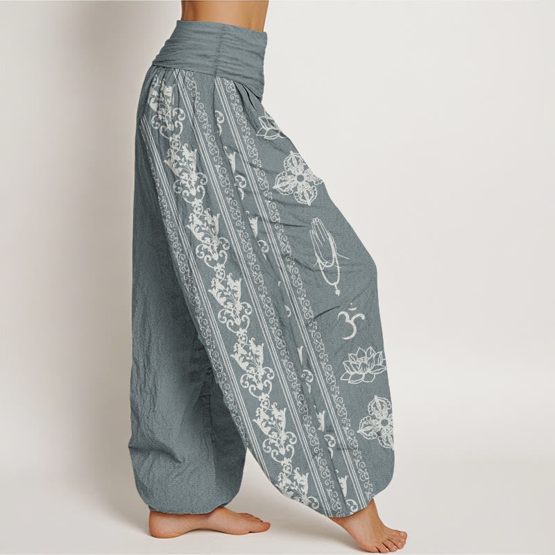 Cotton Elastic Waist Sacred Symbol Meditation Harem Pants