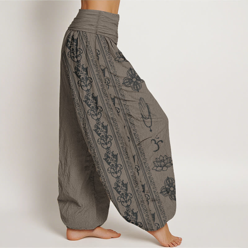 Cotton Elastic Waist Sacred Symbol Meditation Harem Pants