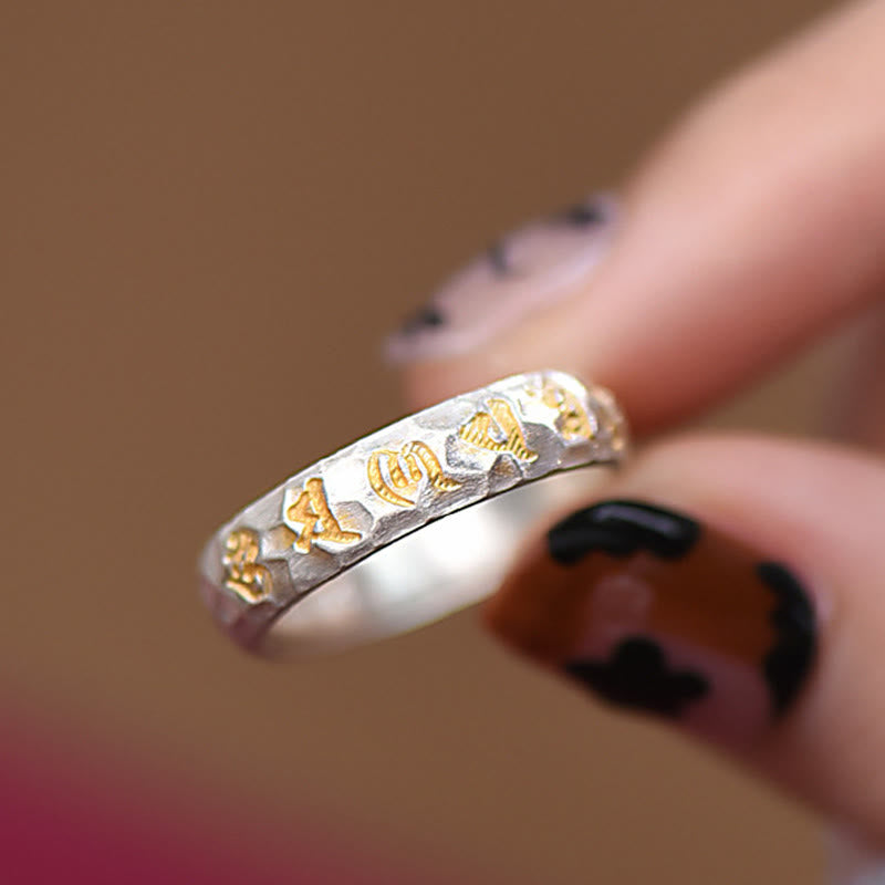 Om Mani Padme Hum Hammer Pattern Sterling Silver Ring