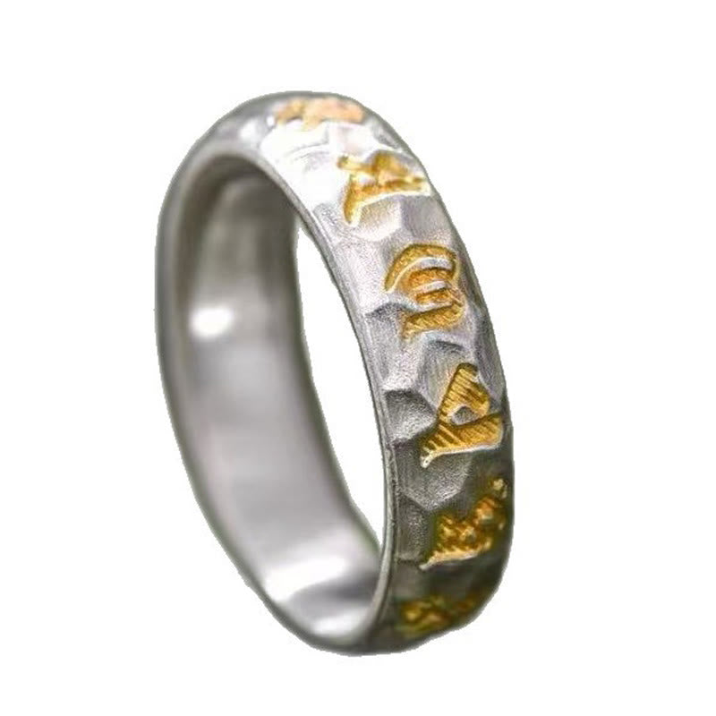 Om Mani Padme Hum Hammer Pattern Sterling Silver Ring