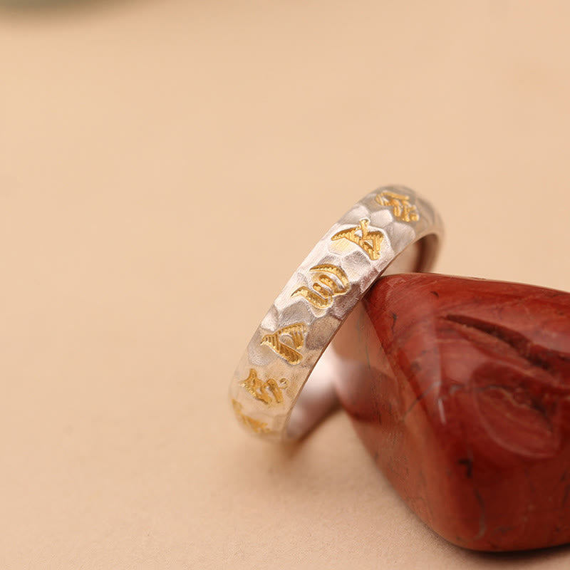 Om Mani Padme Hum Hammer Pattern Sterling Silver Ring