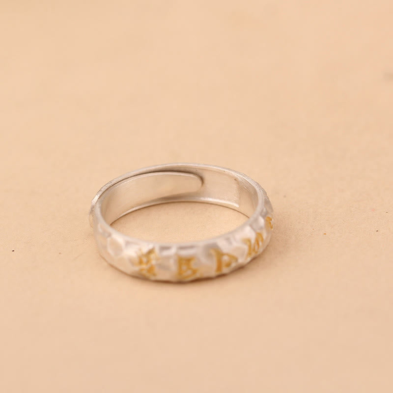 Om Mani Padme Hum Hammer Pattern Sterling Silver Ring