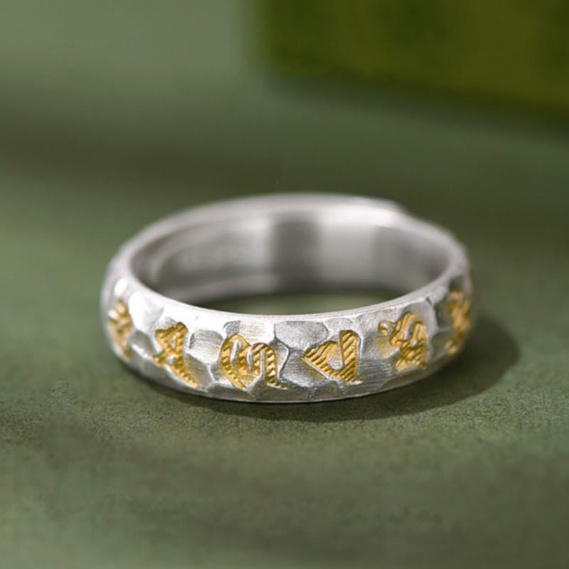Om Mani Padme Hum Hammer Pattern Sterling Silver Ring