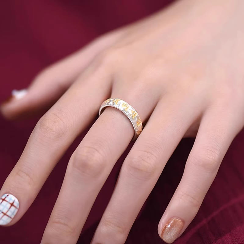 Om Mani Padme Hum Hammer Pattern Sterling Silver Ring