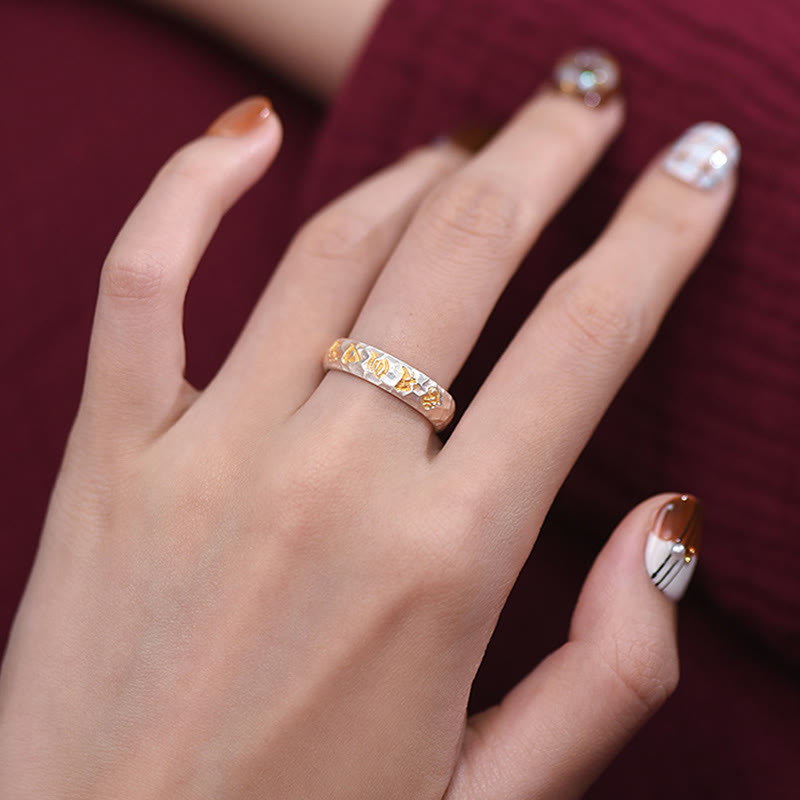 Om Mani Padme Hum Hammer Pattern Sterling Silver Ring