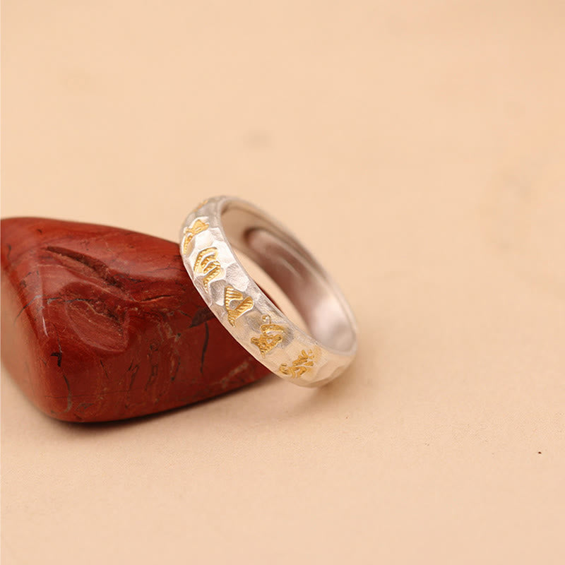 Om Mani Padme Hum Hammer Pattern Sterling Silver Ring