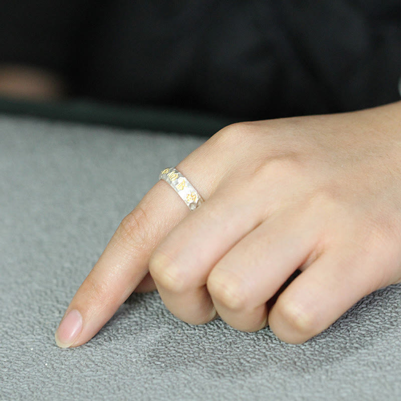 Om Mani Padme Hum Hammer Pattern Sterling Silver Ring
