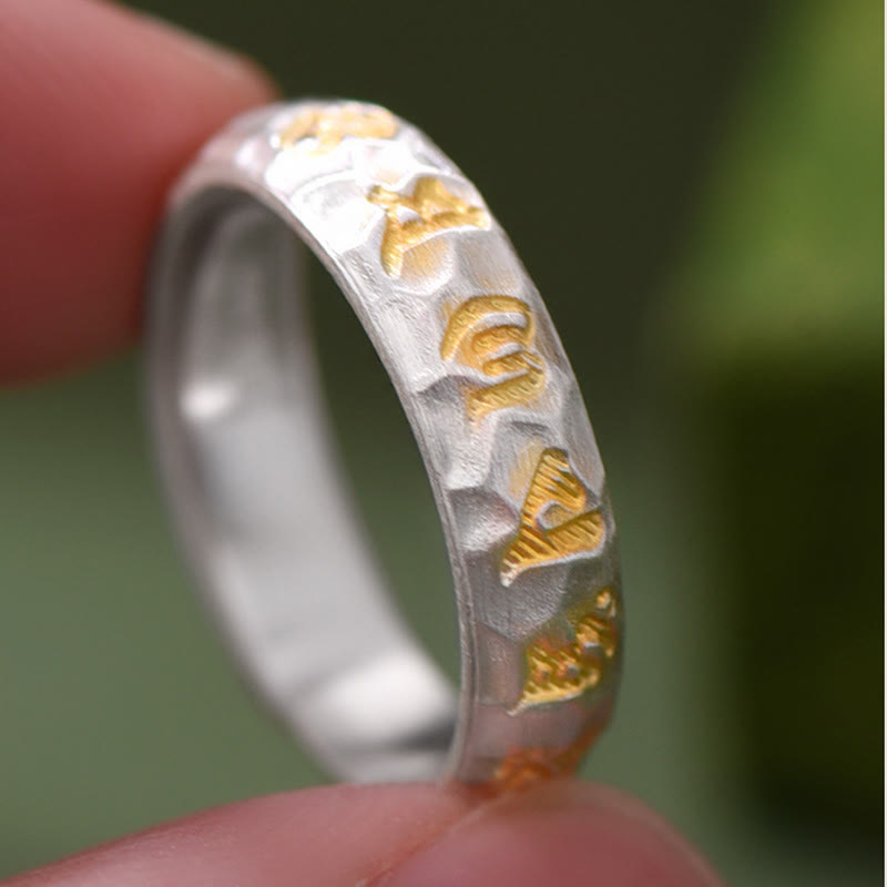 Om Mani Padme Hum Hammer Pattern Sterling Silver Ring