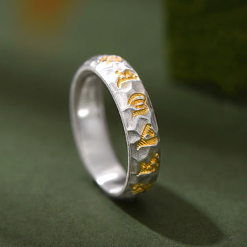 Om Mani Padme Hum Hammer Pattern Sterling Silver Ring