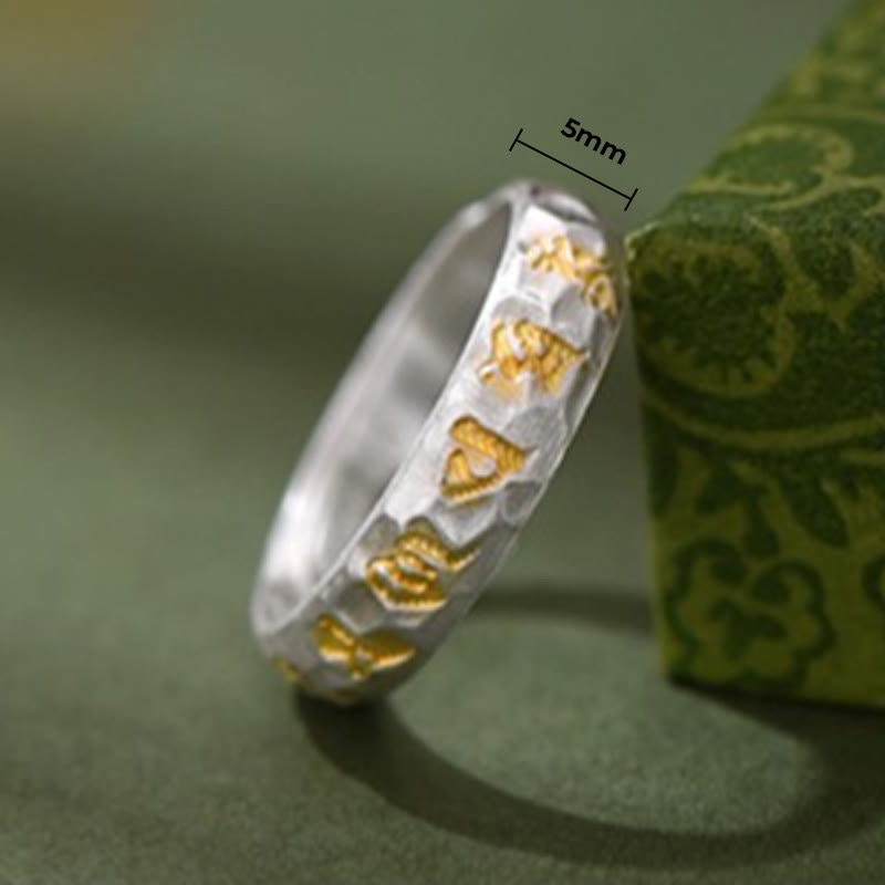 Hammered 999 Sterling Silver Om Mani Padme Hum Balance Ring