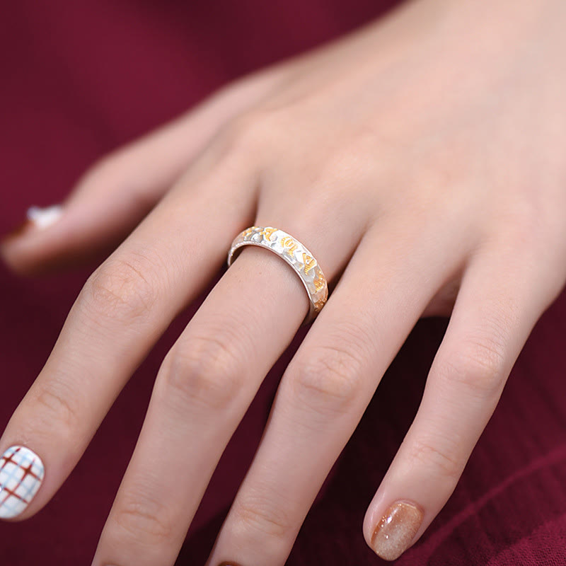 Hammered 999 Sterling Silver Om Mani Padme Hum Balance Ring
