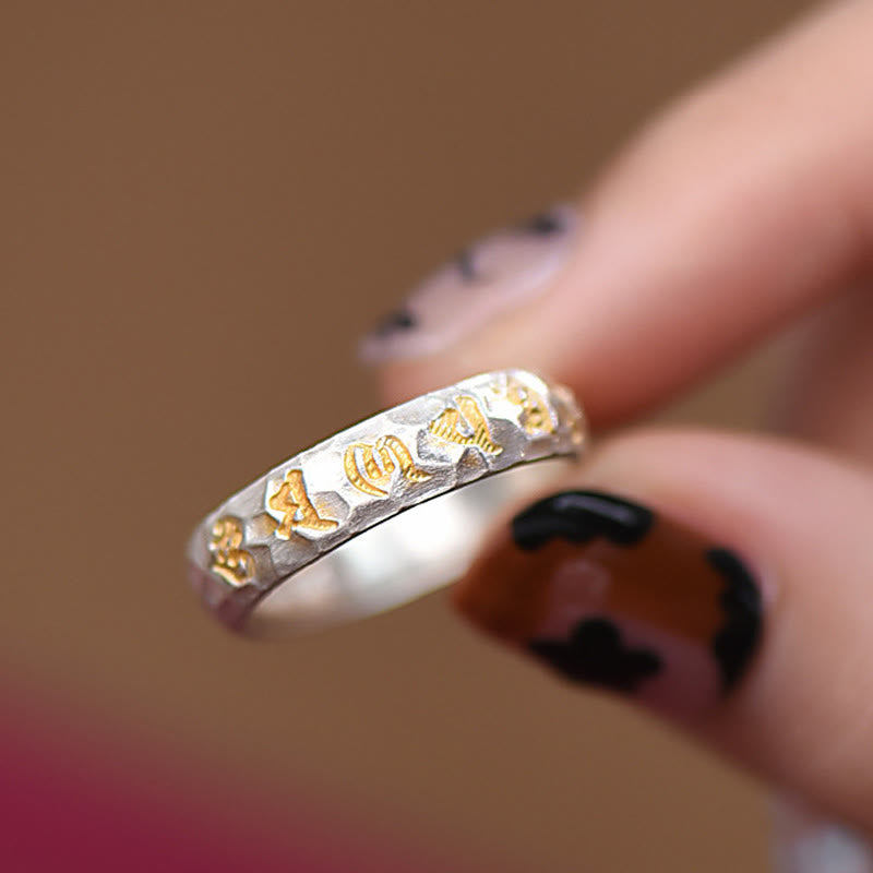Hammered 999 Sterling Silver Om Mani Padme Hum Balance Ring