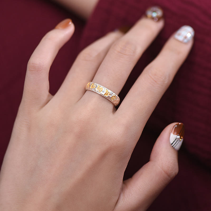 Hammered 999 Sterling Silver Om Mani Padme Hum Balance Ring