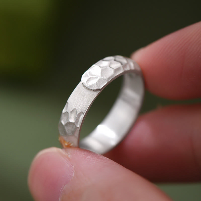 Hammered 999 Sterling Silver Om Mani Padme Hum Balance Ring
