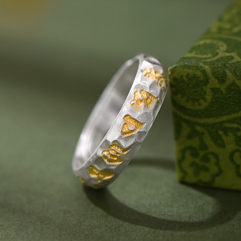 Hammered 999 Sterling Silver Om Mani Padme Hum Balance Ring
