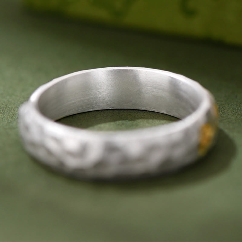 Hammered 999 Sterling Silver Om Mani Padme Hum Balance Ring