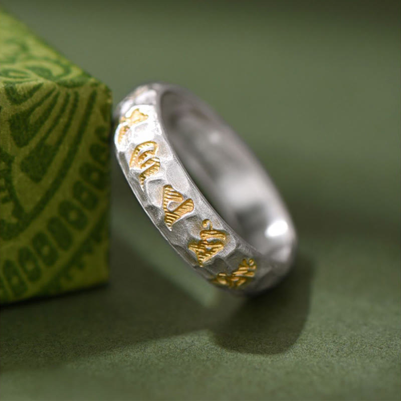 Hammered 999 Sterling Silver Om Mani Padme Hum Balance Ring