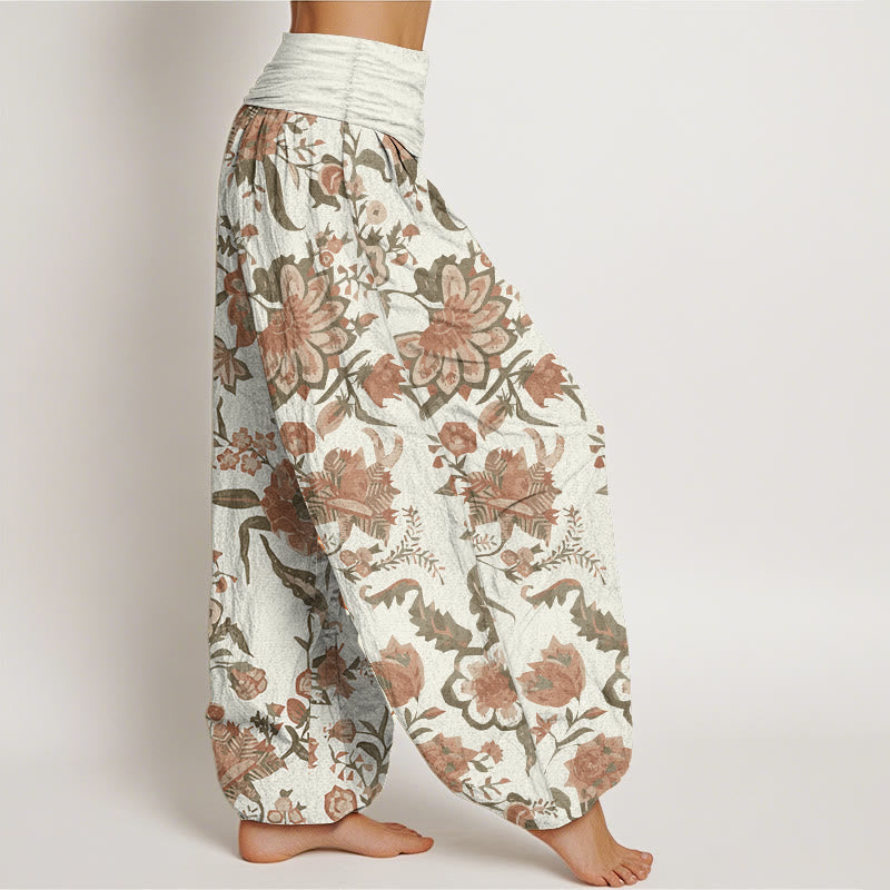 Pure Cotton Sunflower Pattern Women's Elastic Waist Harem Pants