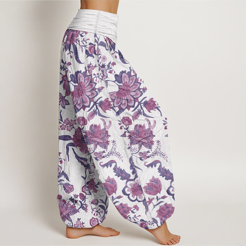 Pure Cotton Sunflower Pattern Women's Elastic Waist Harem Pants