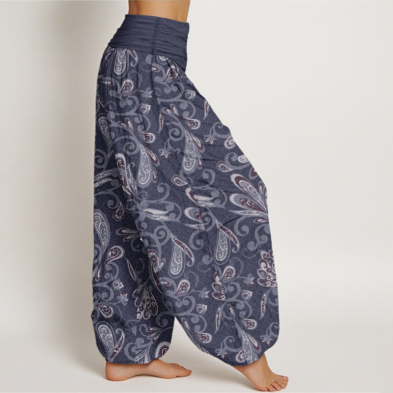 Pure Cotton Casual Flower Petals Design Women's Elastic Waist Harem Pants